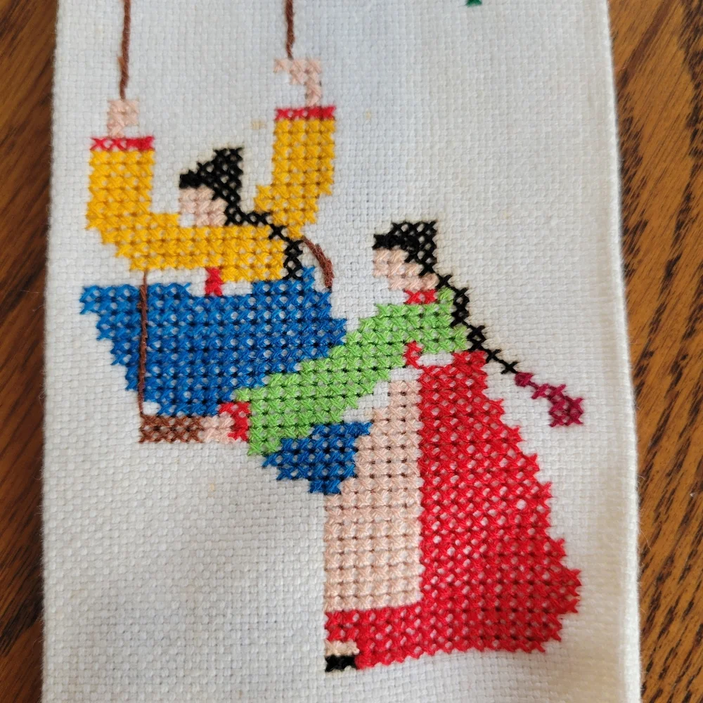 Embroidered Tea Towel  Korea Post-War  Cottage Industry Program & India Souvenir
